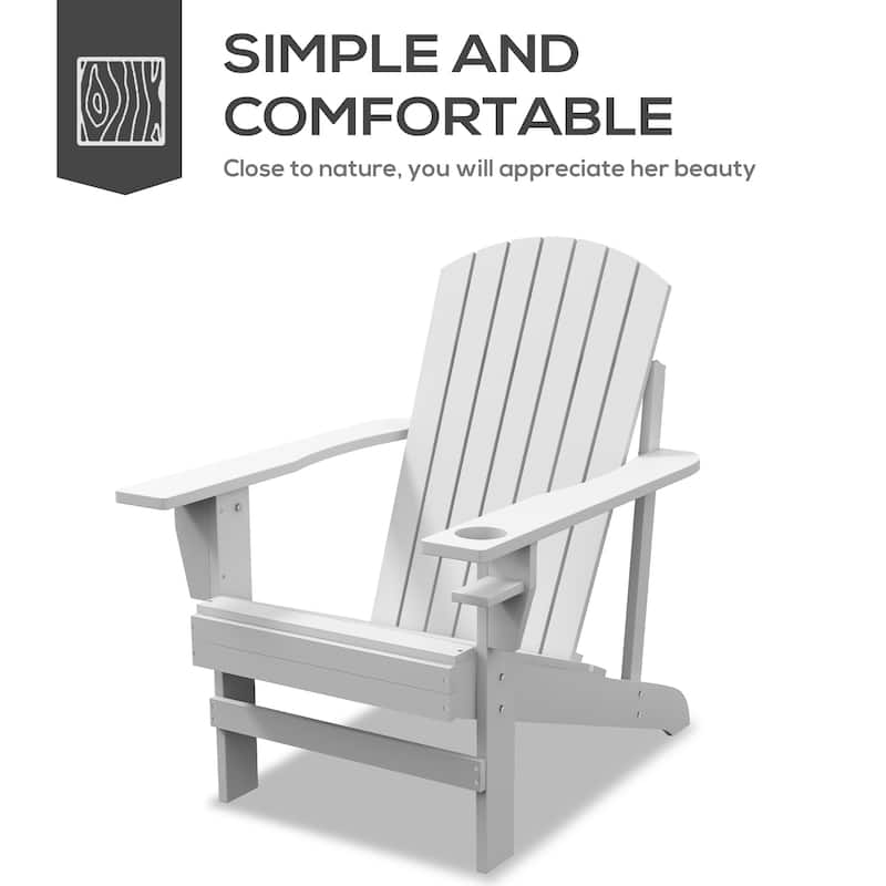 Wooden Adirondack Chair, Outdoor Weather Resistant Patio Lawn Chair with Cup Holder for Deck, Garden, Backyard