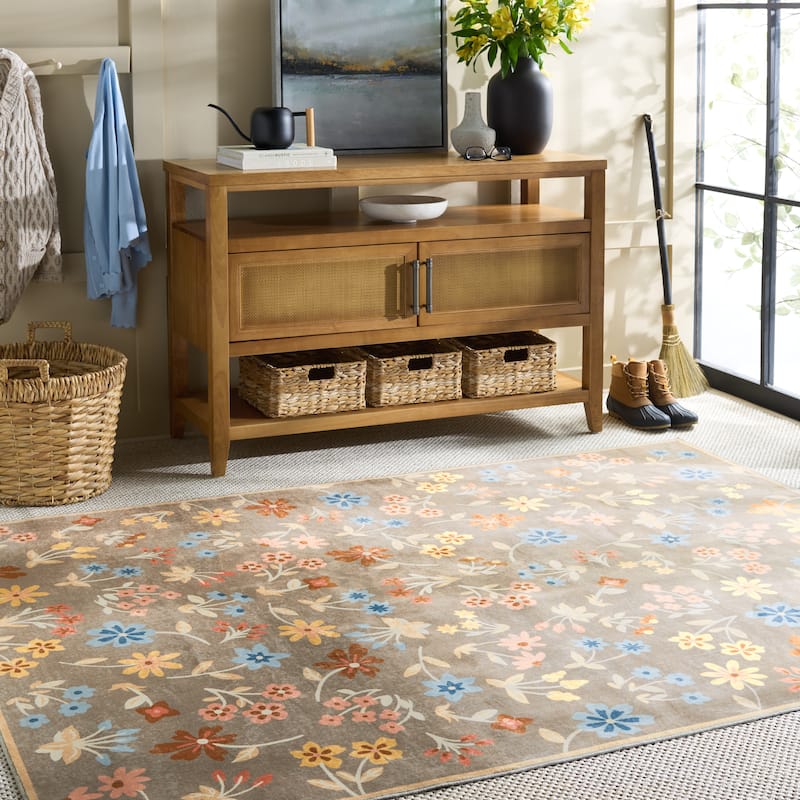 Martha Stewart Shirin Machine Washable & Slip Resistant Rug - 6' Square - Dark Beige/Light Blue