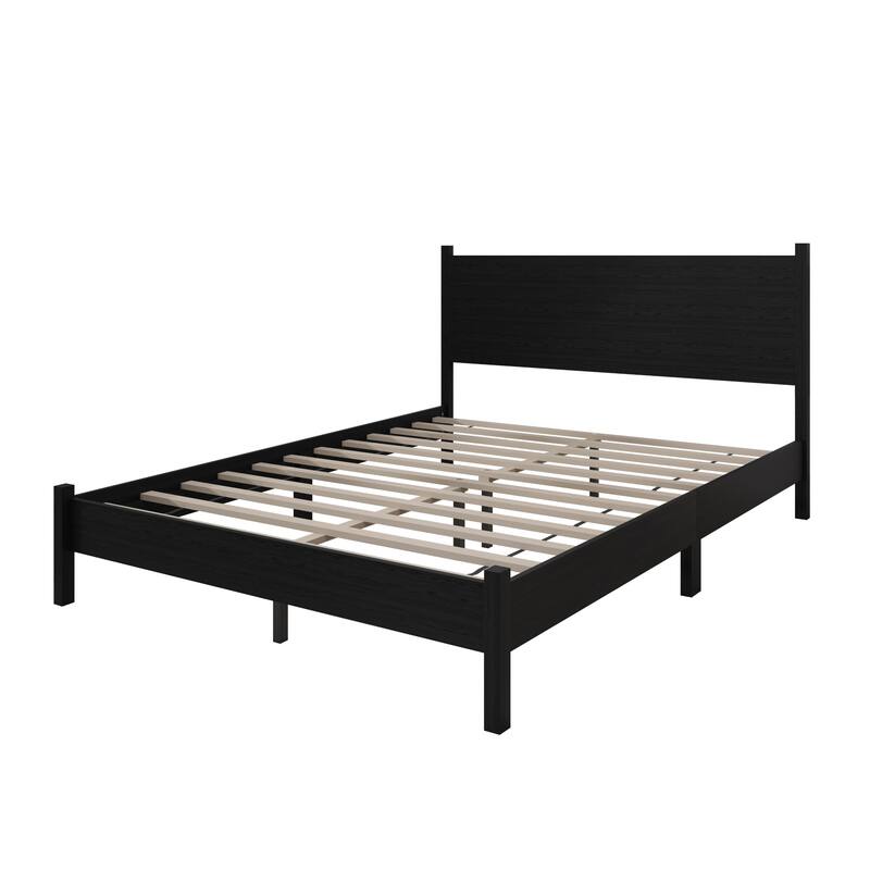 Clayfell Branford Solid Wood Platform Bed Frame with Panel Headboard and Full Slat Support
