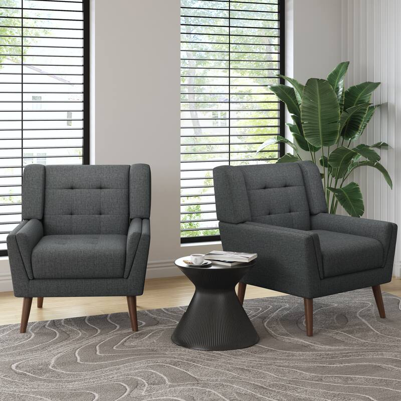 Modern Tufted Accent Chair Linen Armchairs Set of 2