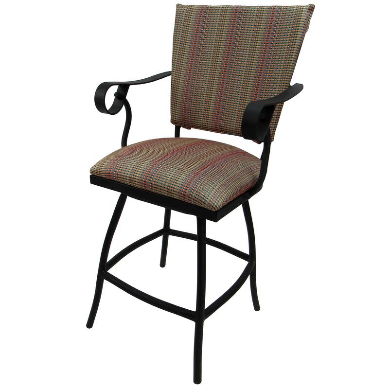Swivel Counter 26" Bar Stool with a Padded Back - Jenna - Black Frame - 26 inch Seat - Multi Sun Stripe