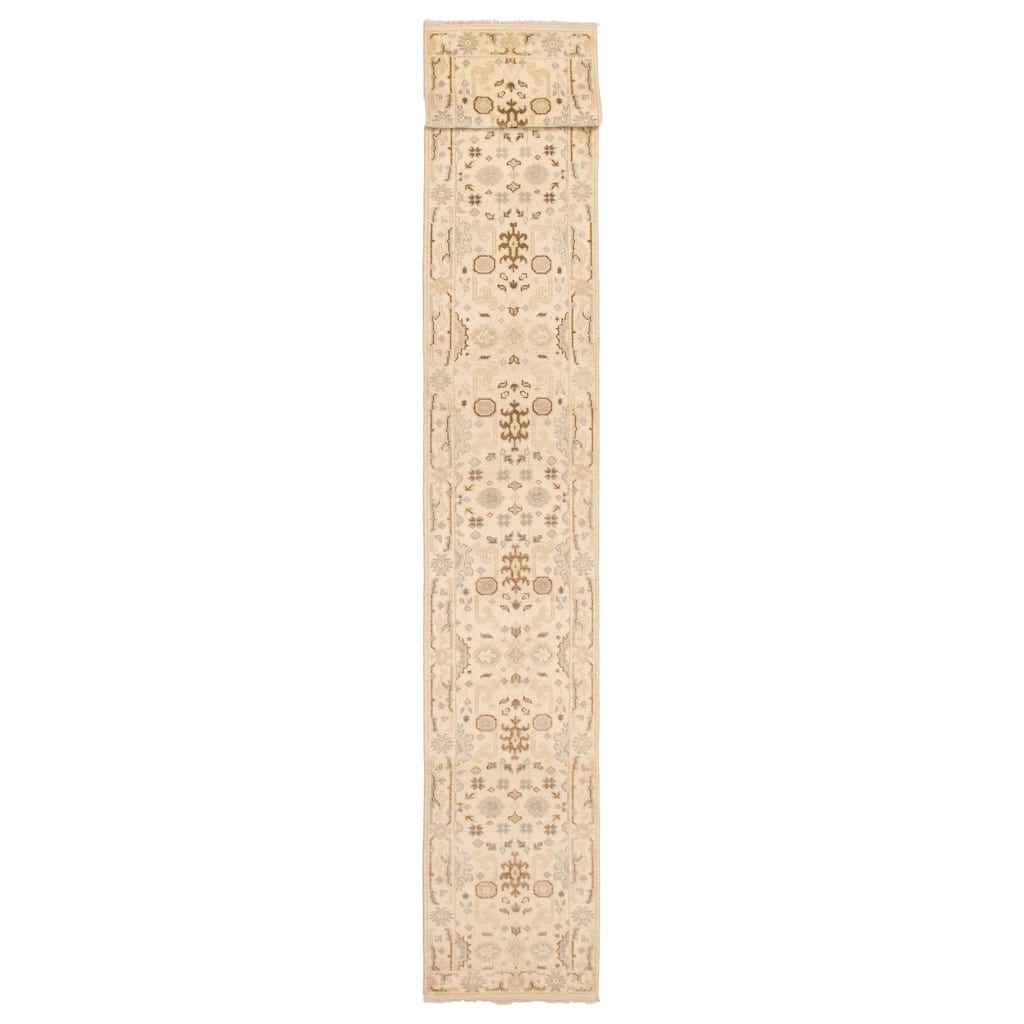 ECARPETGALLERY Hand-knotted Royal Oushak Cream Wool Rug - 2'6 x 23'8