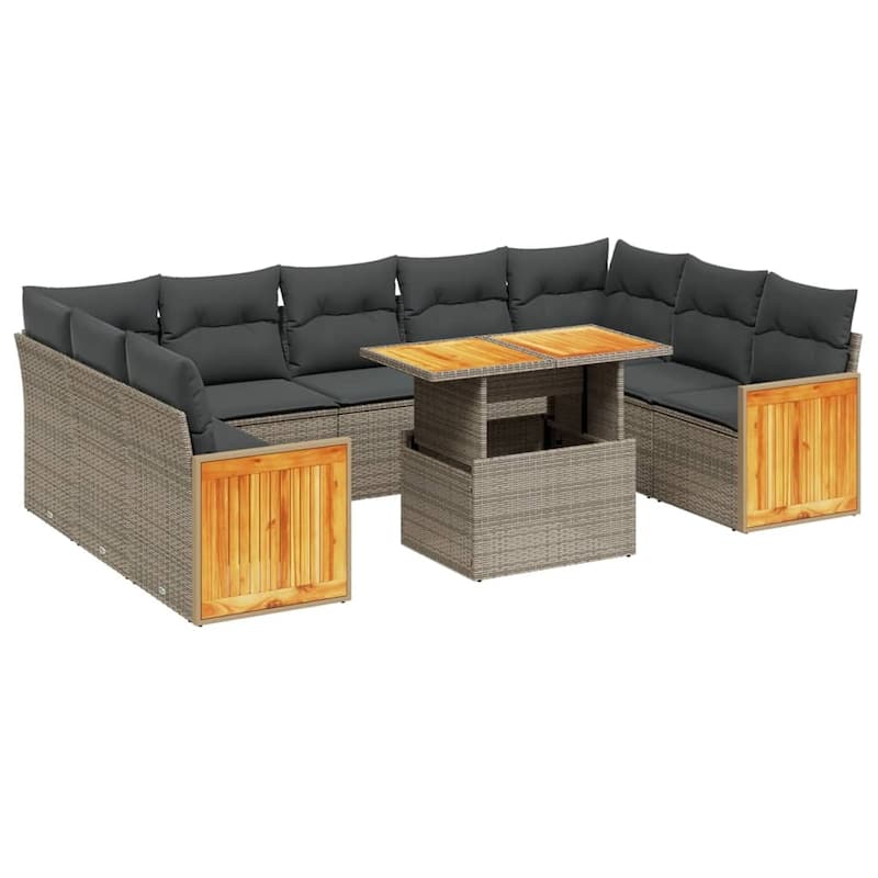 vidaXL Patio Sofa Set with Cushions Outdoor Furniture 10 Piece Poly Rattan