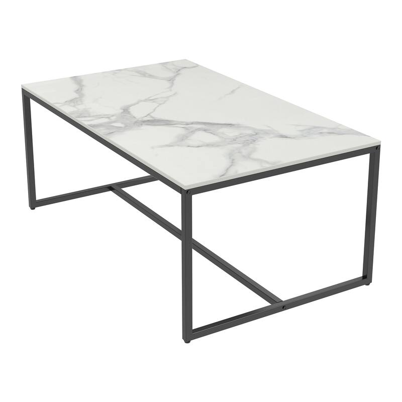Sintered Stone Top Rectangle Coffee Table - 23.6" D x 39.4" W x 16.5" H - Bentley white