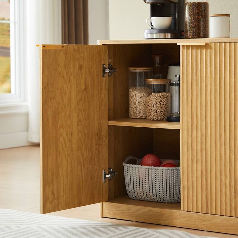 Modern 59" Fluted Buffet Sideboard Cabinet with Shelves, TV Stand Storage Cabinet with 4 Wave Doors for Organized Living Spaces