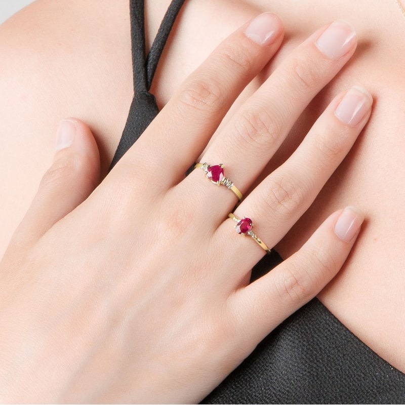 14k Solid Gold Natural Oval Shape Ruby Gemstone Diamond Ring 0.51 tcw