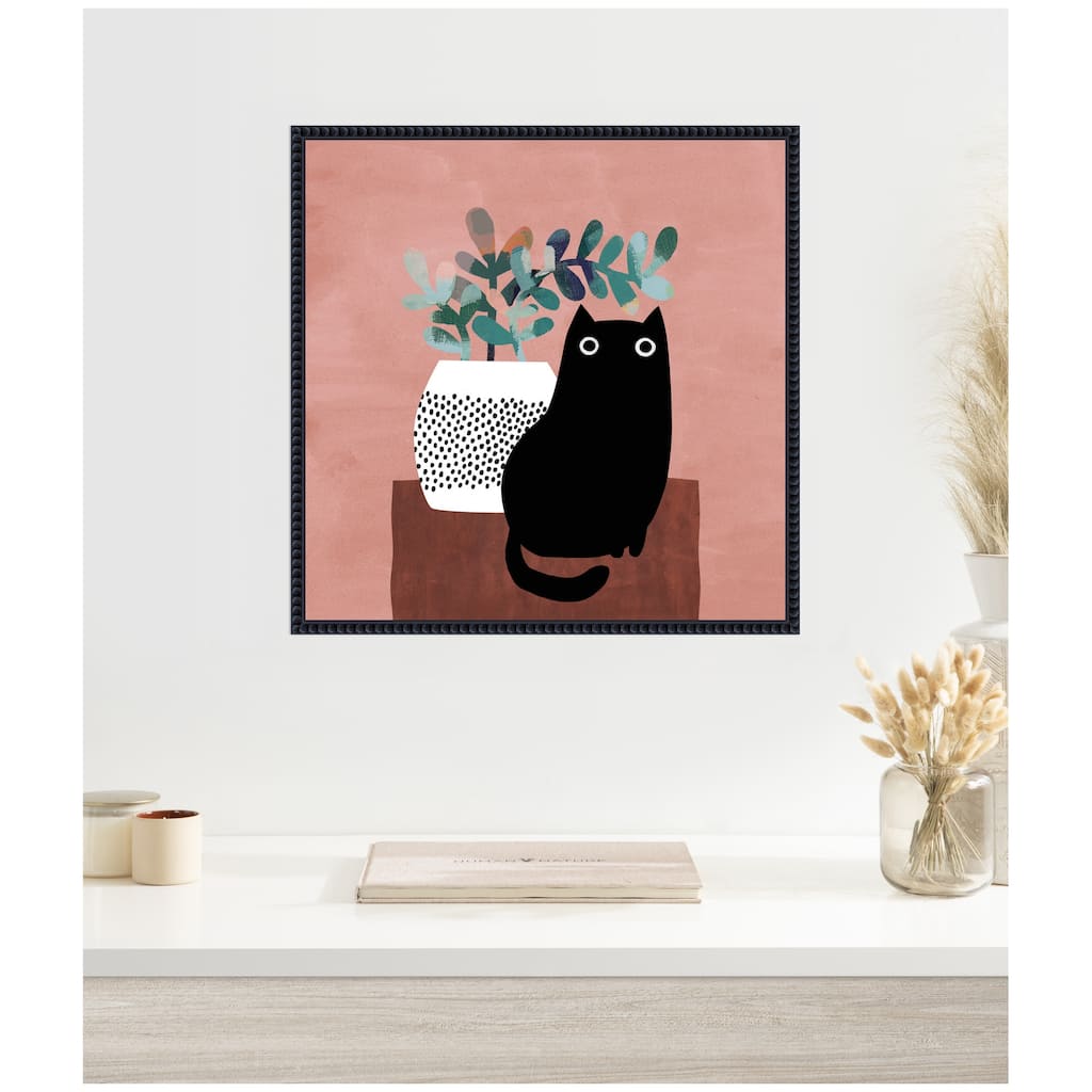 Kate and Laurel AR Black Cat No. 17 by Planet Cat Framed Canvas Wall Art Print