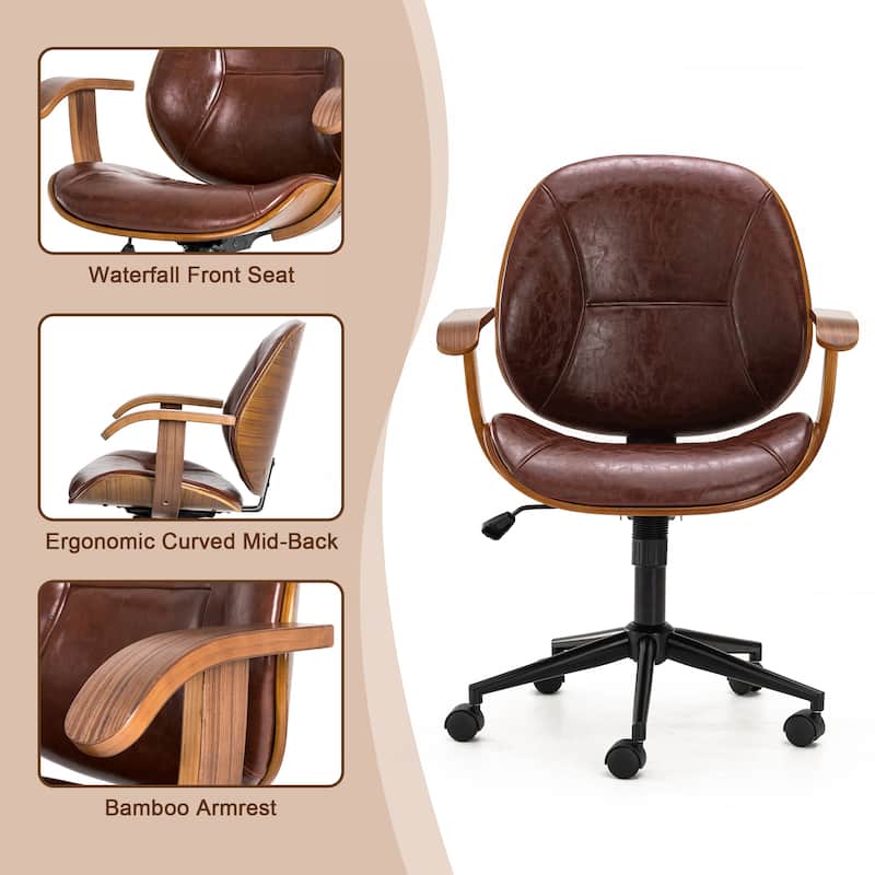 Glitzhome Leatherette Adjustable Swivel Desk Office Chair with Armrest Ergonomic Design