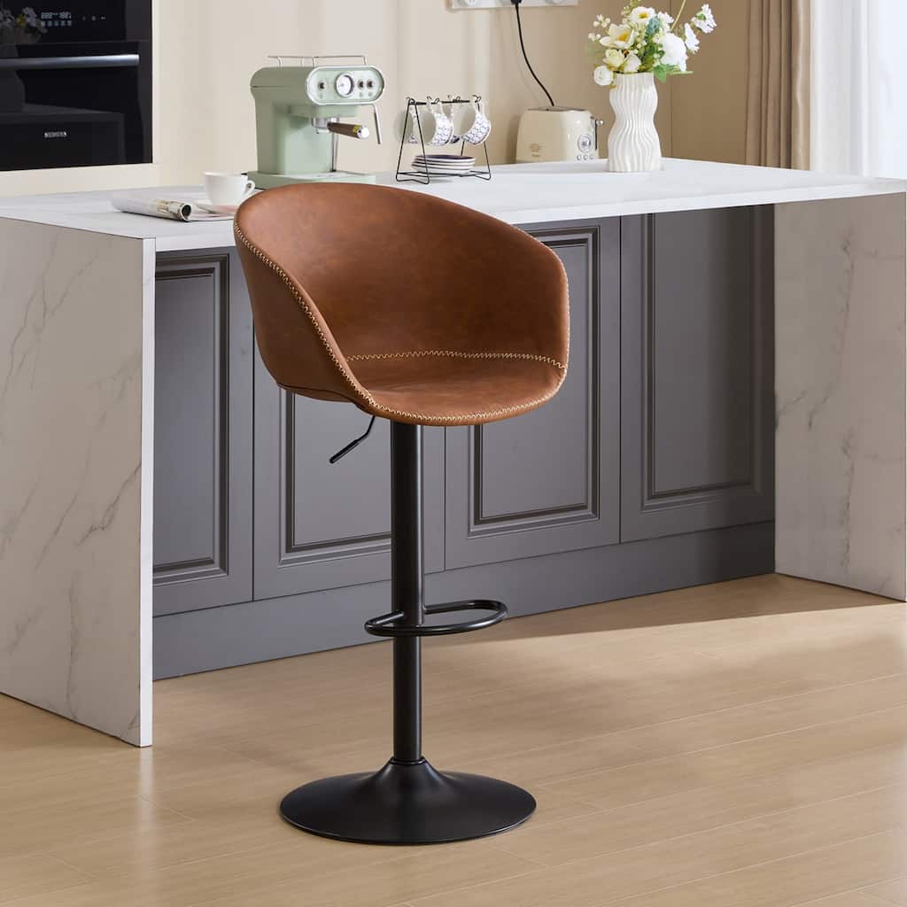 Adjustable Swivel Bar Stools, Mid-Century Modern PU Leather Upholstered Counter Height Bar Stool, Kitchen Island Barstools