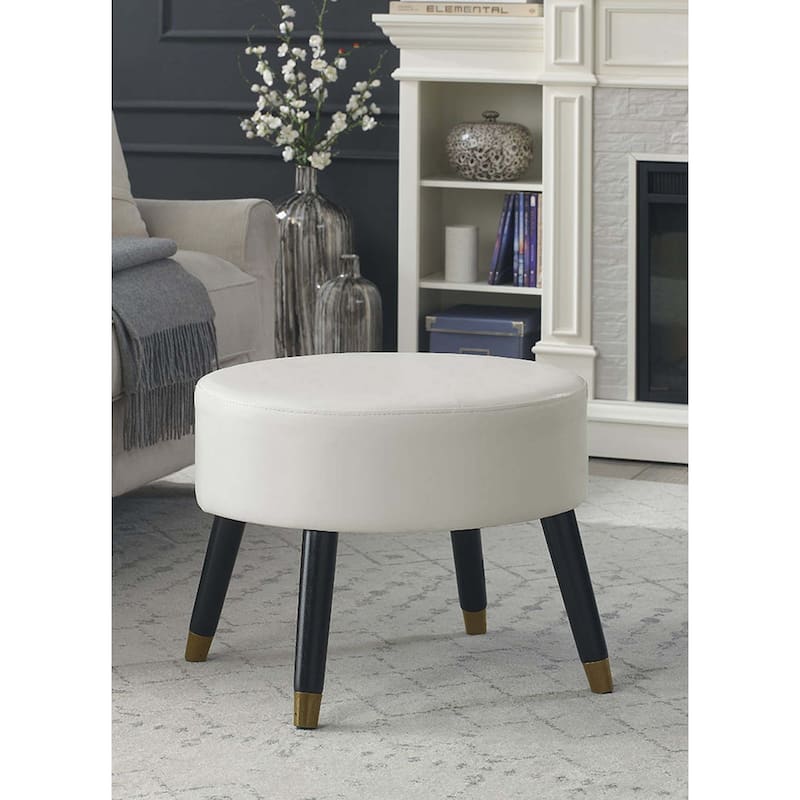 Convenience Concepts Designs4Comfort Mid Century Oval Ottoman Stool - Ivory Faux Leather