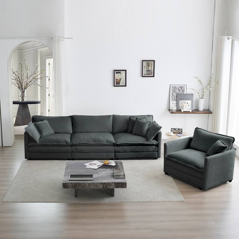 Roomfitters 2-Piece Modular Sofa Set, 3-Seater Deep Seat Couch & Accent Armchair