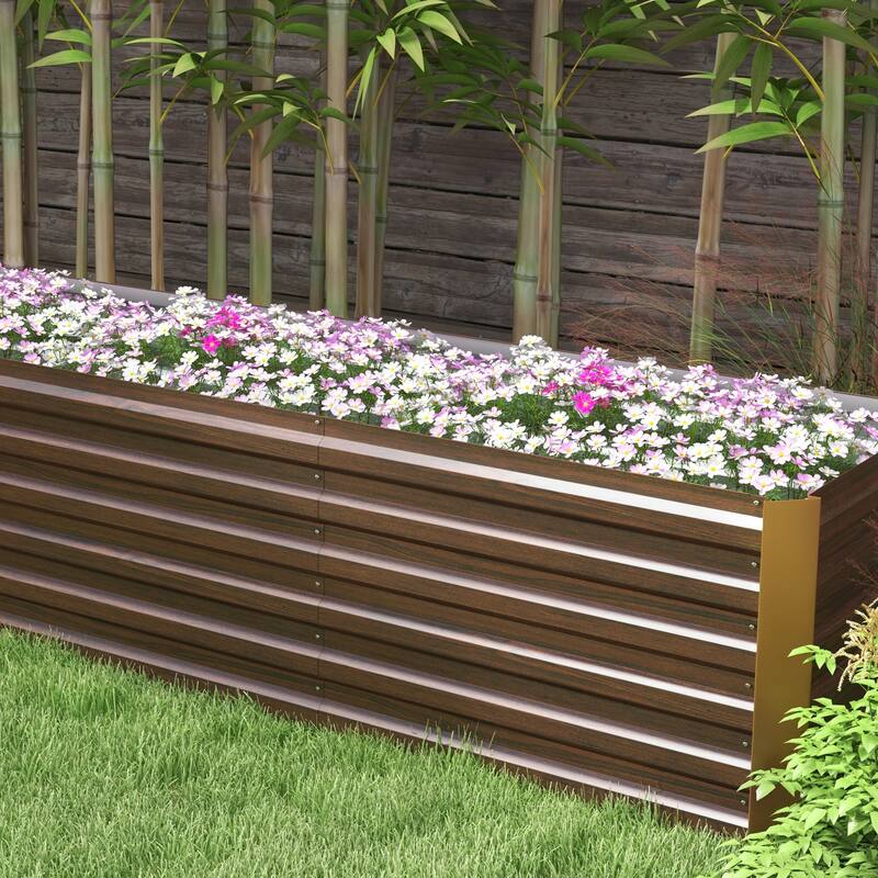 Outsunny 8x2x2ft Galvanized Raised Garden Bed Kit, Outdoor Metal Elevated Planter Box with Safety Edging, Large Raised Bed