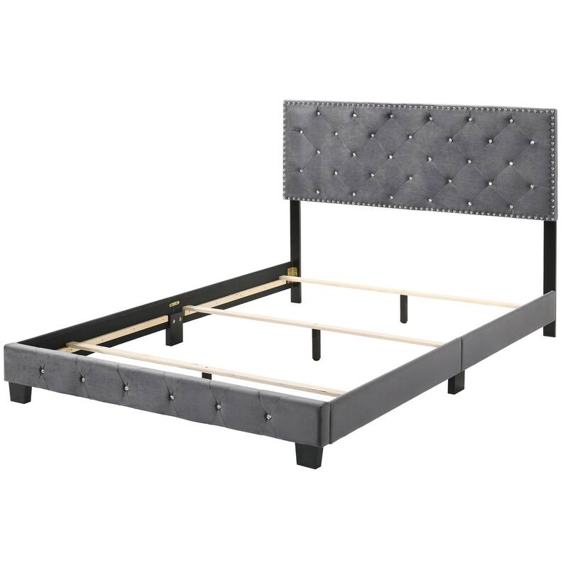 Tufted Faux Jewel Upholstered Queen Panel Bed - 83" - Gray