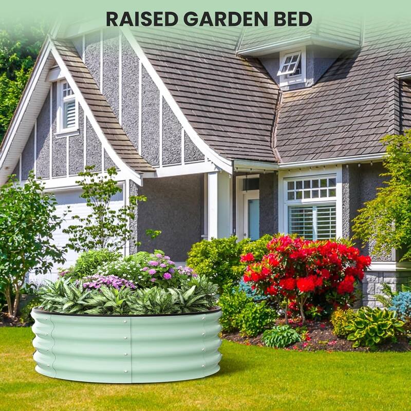 3x3x1ft Round Galvanized Raised Garden Bed, Planter Box for Vegetables, Flowers, Fruits