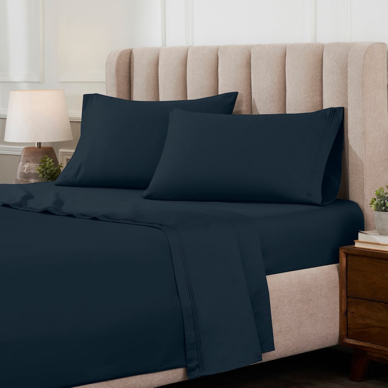 Superior Egyptian Cotton 1000 Thread Count Deep Pocket Solid Sheet Set - California King - Navy Blue