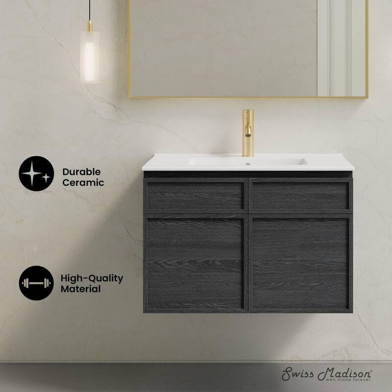 St. Tropez 30" Wall-Mounted Bathroom Vanity In Black Oak With Sink Top - 30