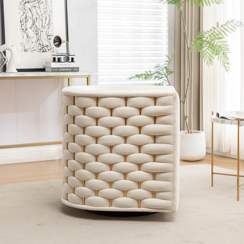 Modern Glam Velvet Upholstered 360 Degree Swivel Barrel Chair