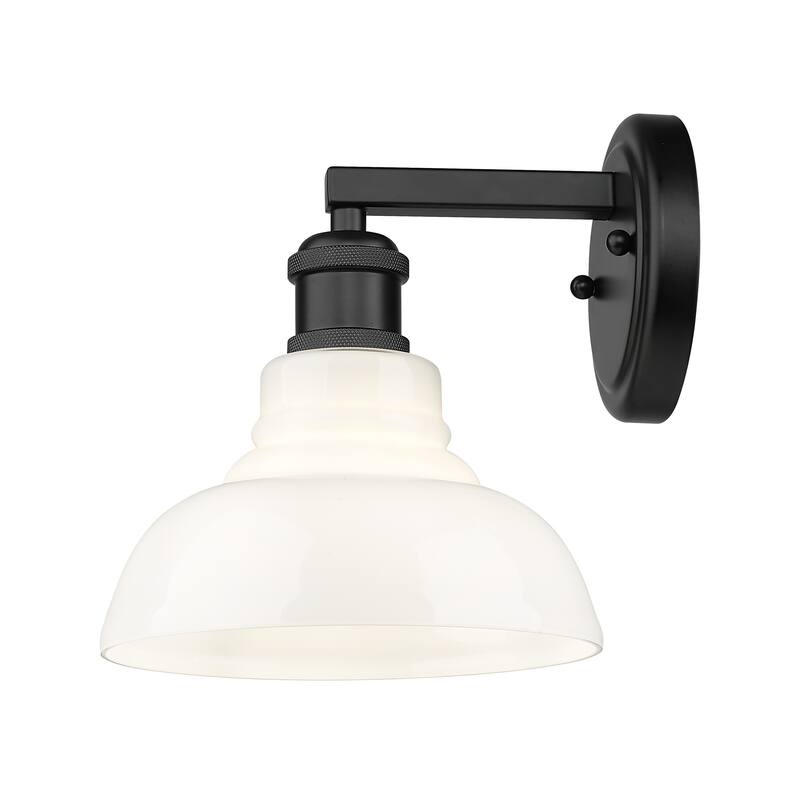 Yep by Golden Lighting Carver 1-light Vanity in Matte Black and Vintage Milk Glass