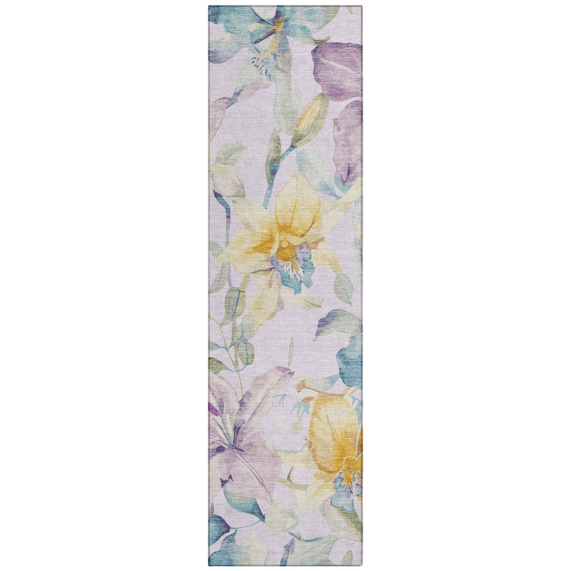 Machine Washable Indoor/ Outdoor Modern Floral Chantille Rug