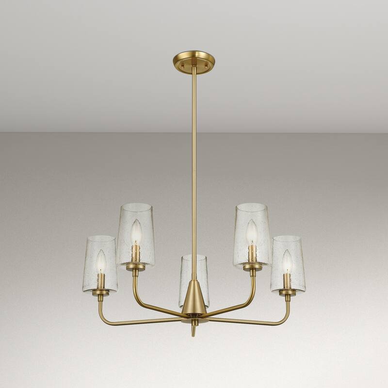 Elera 5-Light Satin Brass Chandelier with Seeded Glass Shades - Gold