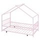 preview thumbnail 10 of 13, Pink Twin Size Metal House Bed with Trundle & Roof