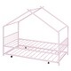 preview thumbnail 10 of 13, Pink Twin Size Metal House Bed with Trundle and Roof for Kids, Boys and Girls, Bedroom