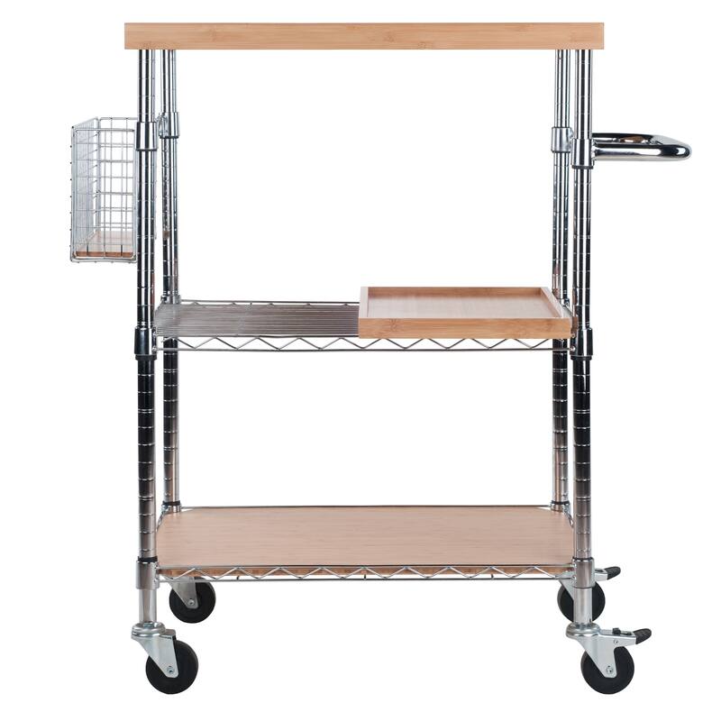 Madera Utility Kitchen Cart, Bamboo and Chrome - 35.22 x 17.64 x 38.58 inches