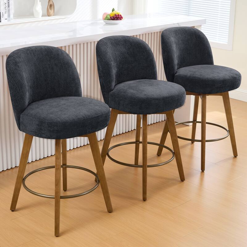 Fabric Upholstered Counter Height Swivel Bar Stools - 37.8"H x 19.7"W x 23.2"D