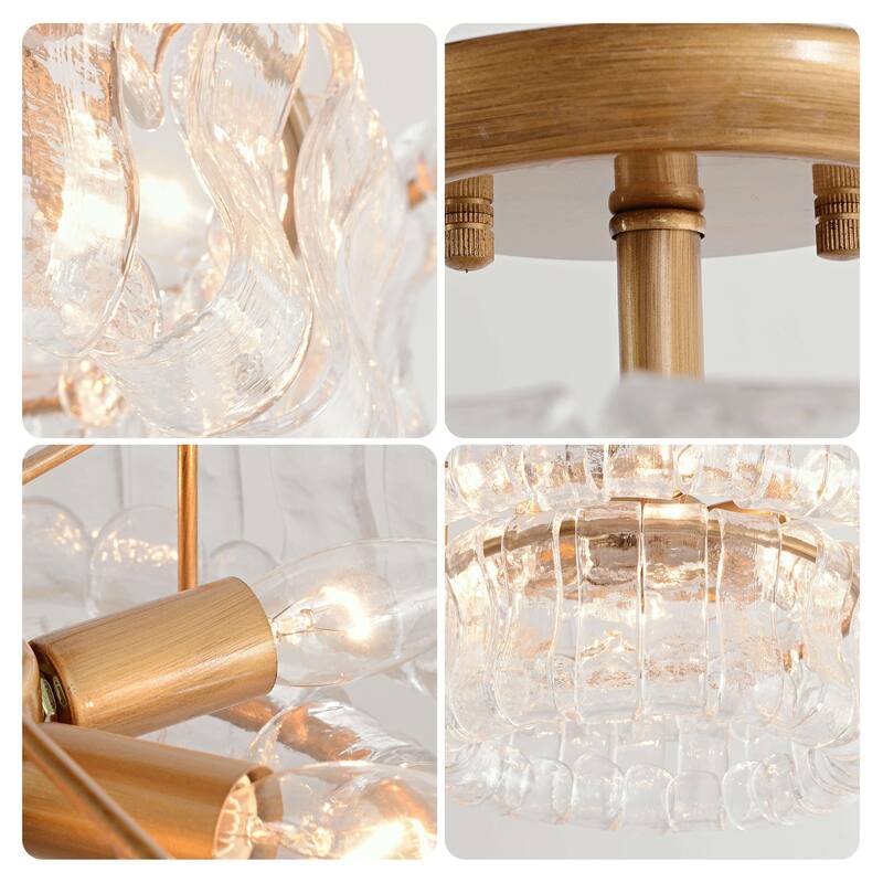 Jamie 5-Light 18" 2-Tier Clear Glass Round Flush Mount - Brushed Brass