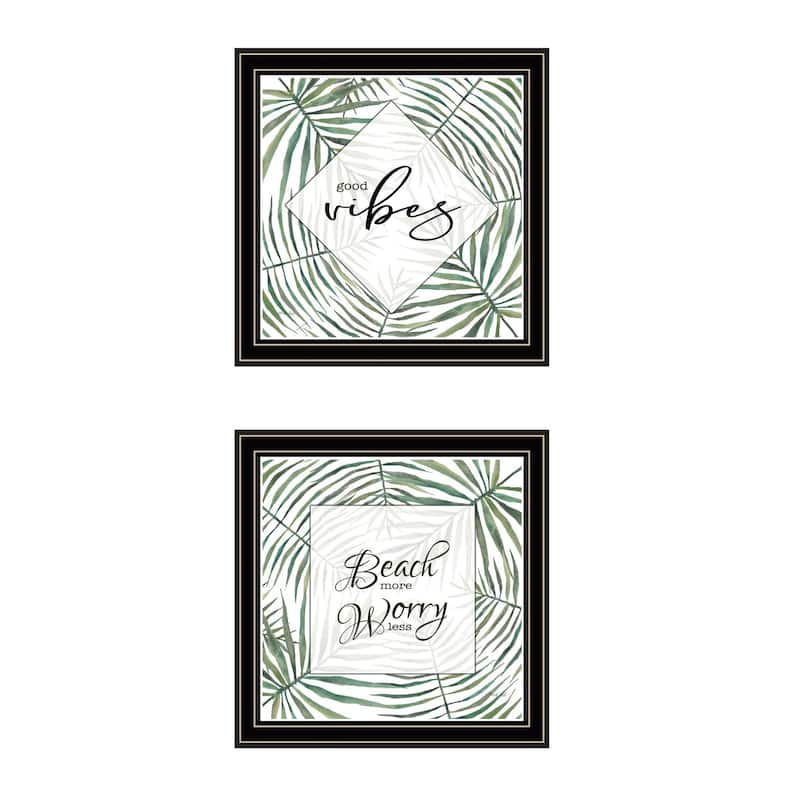 Trendy Decor 4U "Beach More; Worry Less" Printed Framed Wall Art by Cindy Jacobs - Black - 14 x 14