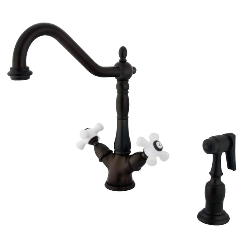 Kingston Brass Heritage Two-Handle Kitchen Faucet with Brass Sprayer - Oil Rubbed Bronze