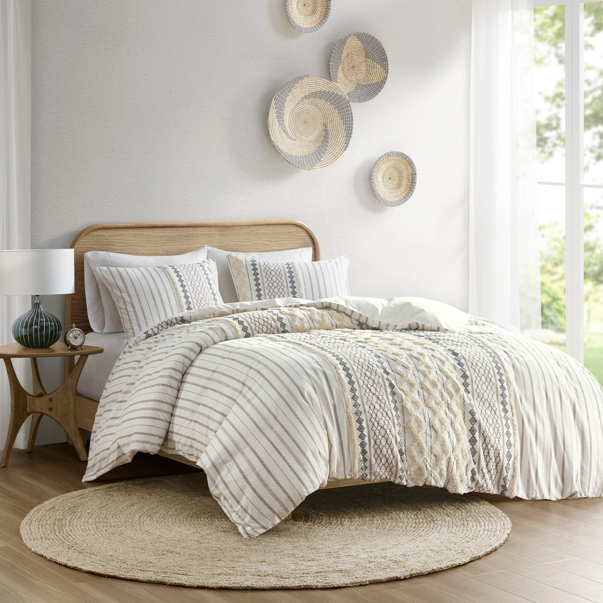 INK+IVY Imani Cotton Printed Duvet Cover Set with Chenille On Sale