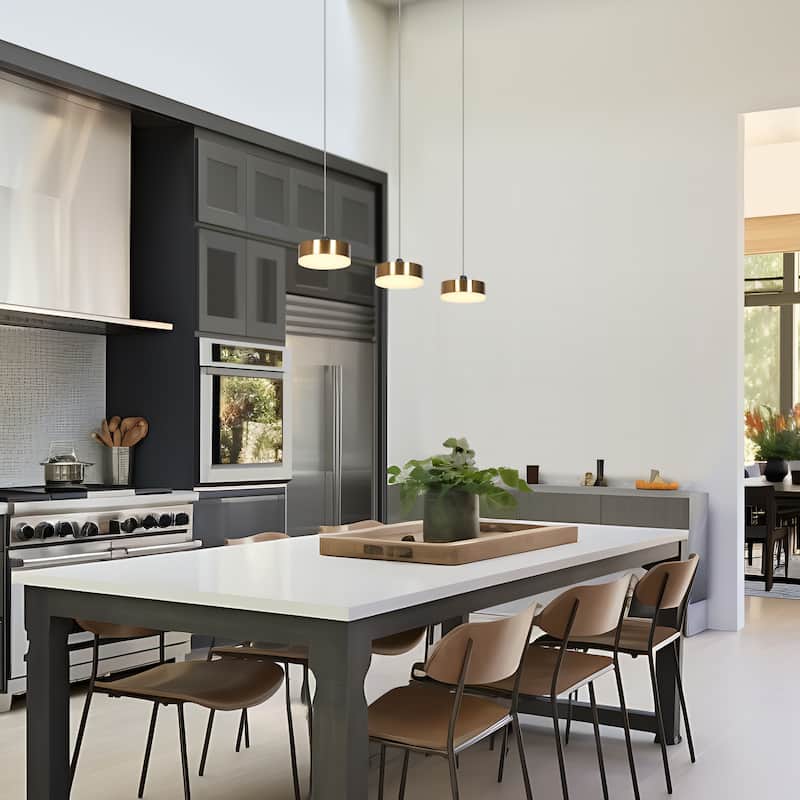 Modern Minimalist 3/5-Light Black Gold LED Chandelier Linear Kitchen Island Pendant Lights for Dining Room - 3-Light