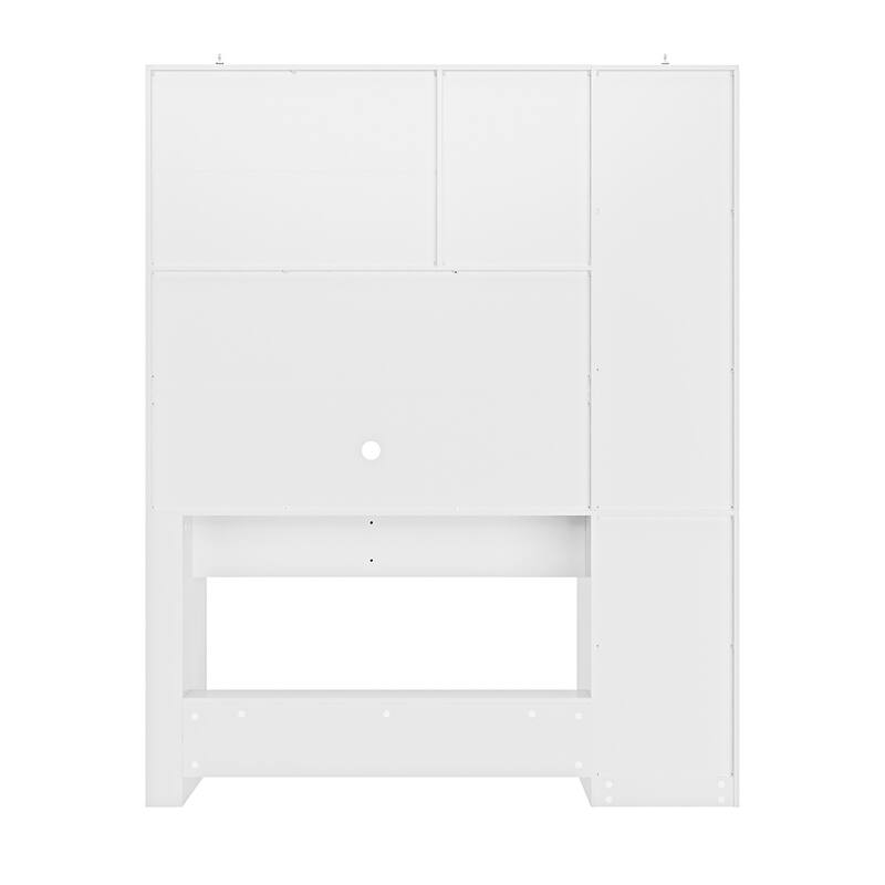 63” Modern White Computer Desk with Hutch & Drawers, Tempered Glass Cabinet Doors, Large Storage Home Office Workstation