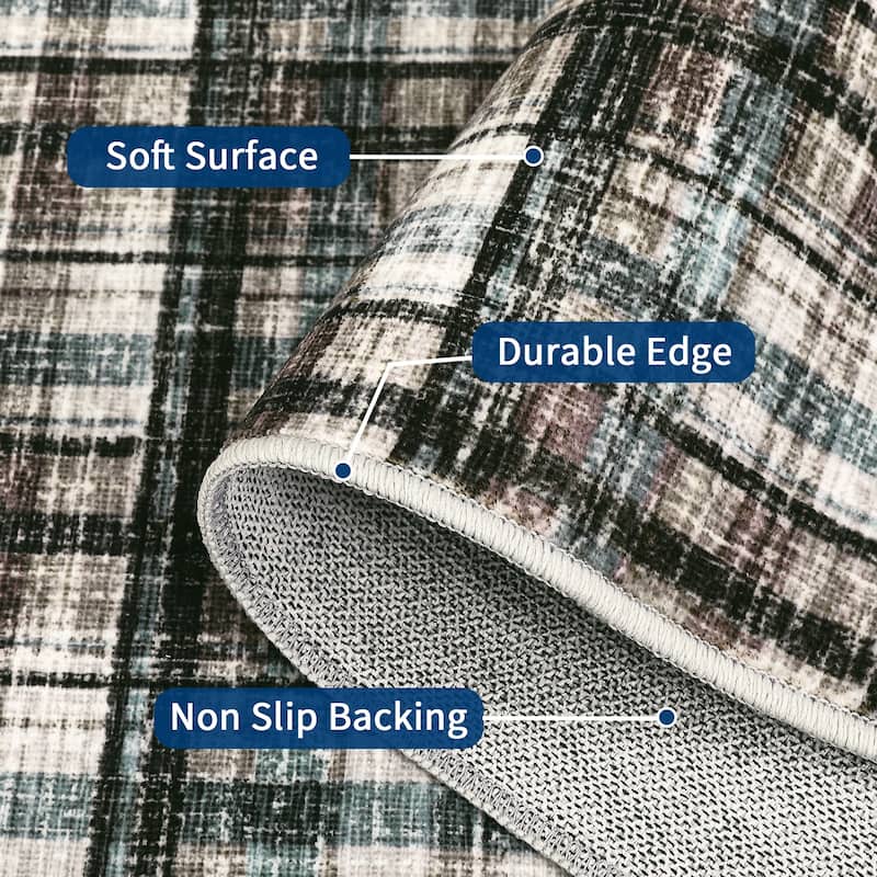 Garvee Timeless Check Washable Area Rug