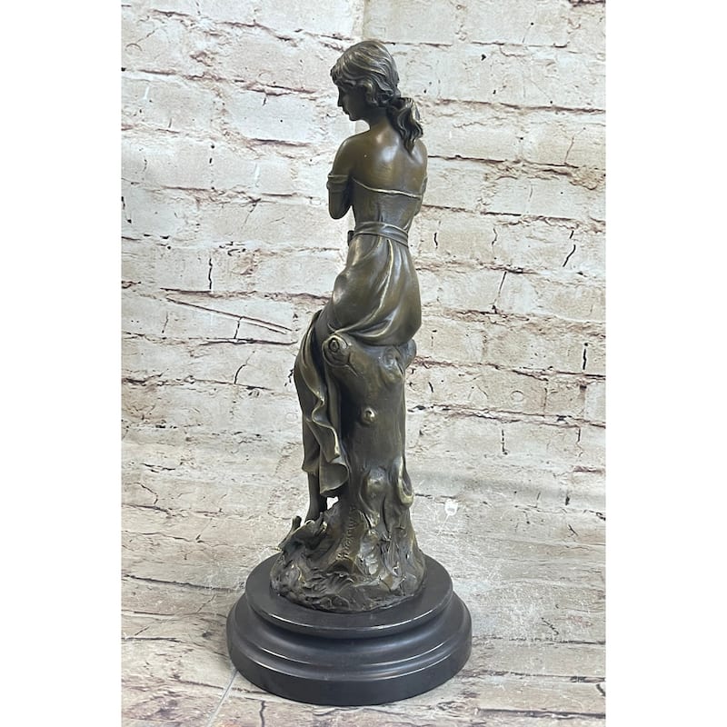 Dreaming By Auguste Moreau Art Deco Nouveau Clic Elegant Woman Bronze Statue
