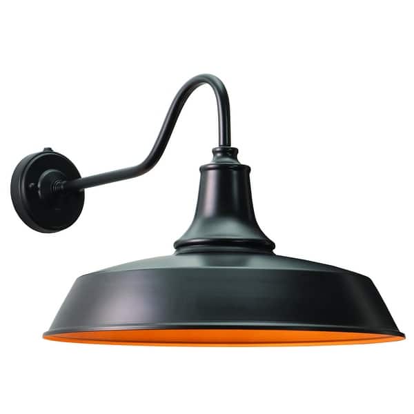 slide 2 of 13, VAXCEL Dorado 1-Light Dark Bronze Dusk to Dawn Sensor Farmhouse Outdoor Wall Sconce, Gooseneck Steel Shade, Dark Sky Compliant Dark Bronze and Light Gold - 18-in W x 14-in H x 24.5-in D