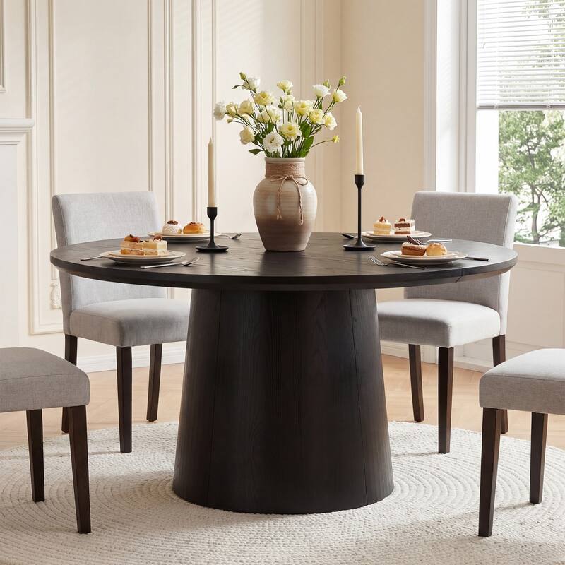 47 Inch Modern Round Dining Table for 4, Sturdy Pedestal Base - Black