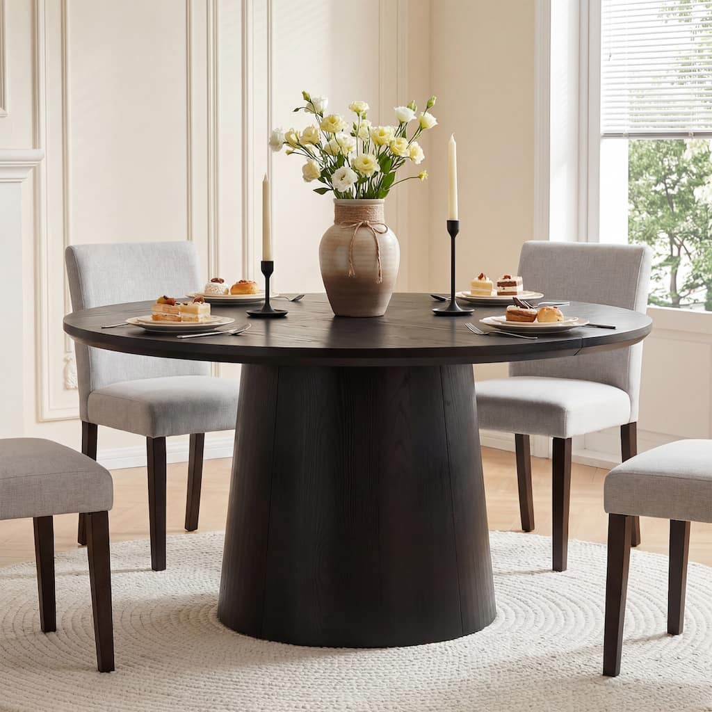 47 Inch Modern Round Dining Table for 4, Sturdy Pedestal Base