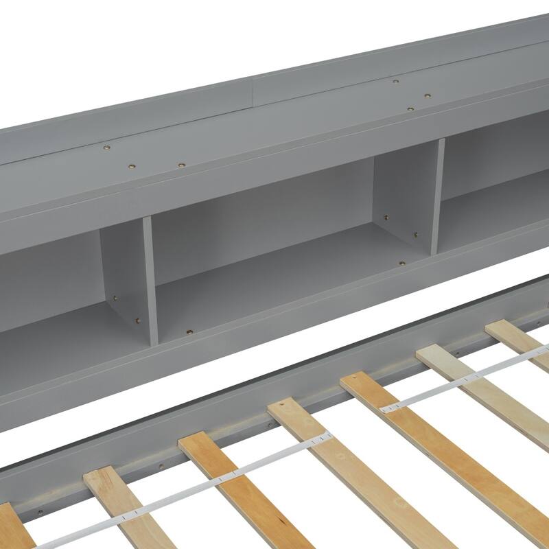 Twin Size L-shaped Bookcases Bed with Power Outlets, USB Charging Ports and Two Drawers