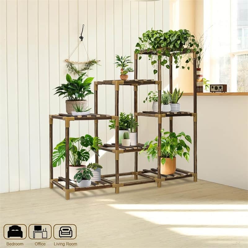 3-Tier Outdoor Wood Plant Stand for Multiple Plants