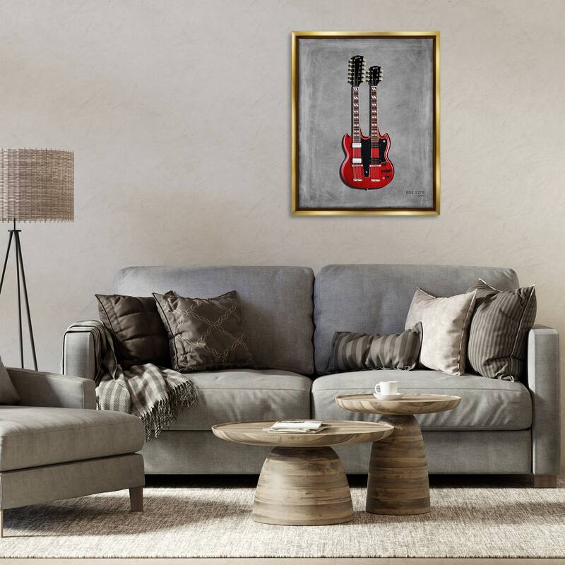 Stupell Red Double Neck Guitar Framed Floater Canvas Wall Art Design By Mark Rogan