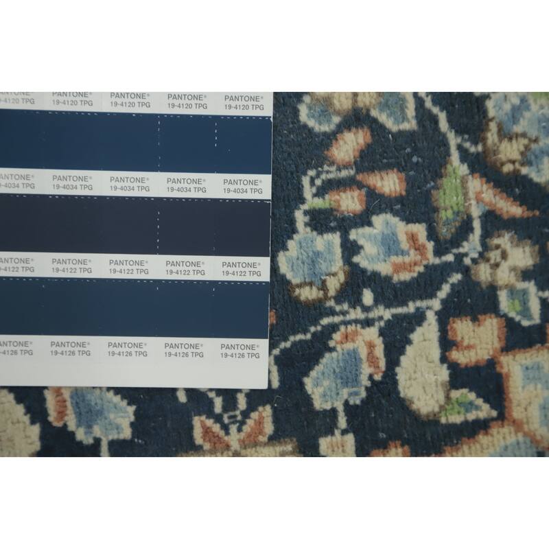 Hand Knotted Oriental 100% Wool Carpet Traditional Floral Navy Blue & Blues Kerman Area Rug - 2' 11'' X 1' 10''
