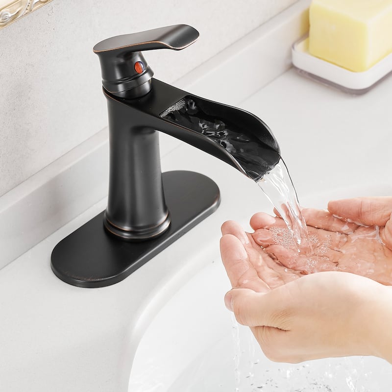 Single-handle Bathroom Waterfall Sink Faucet with Drain and Deckplate - Oil Rubbed Bronze