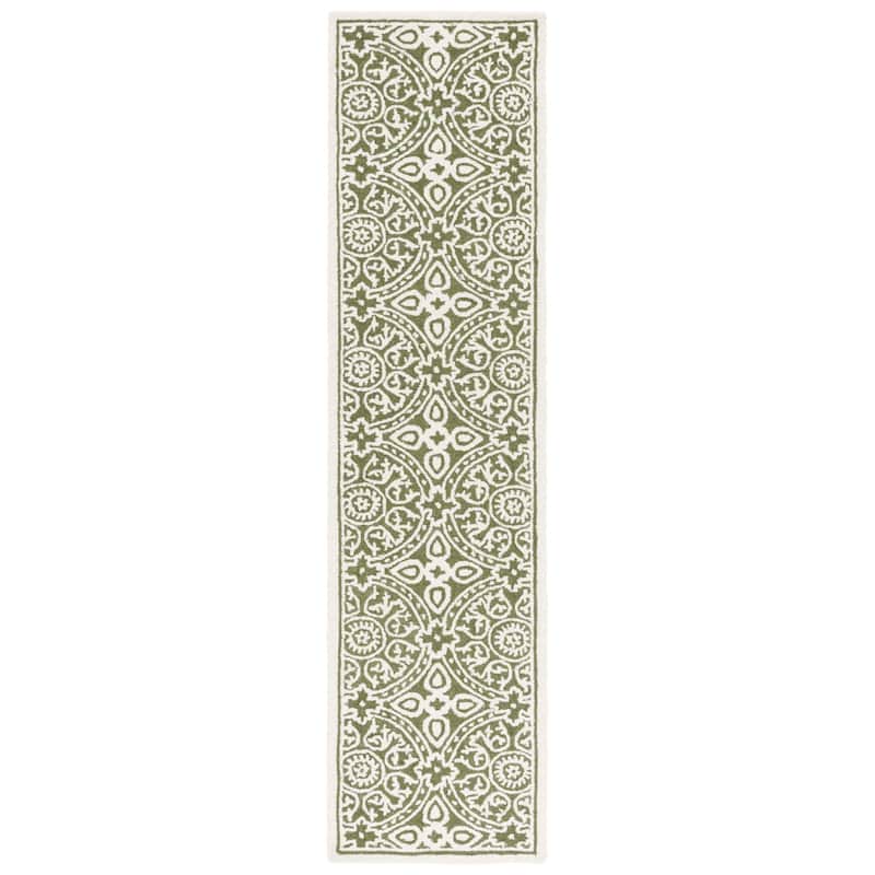 SAFAVIEH Handmade Metro Diantha French Country Wool Rug - 2'3" x 9' Runner - Green/Ivory