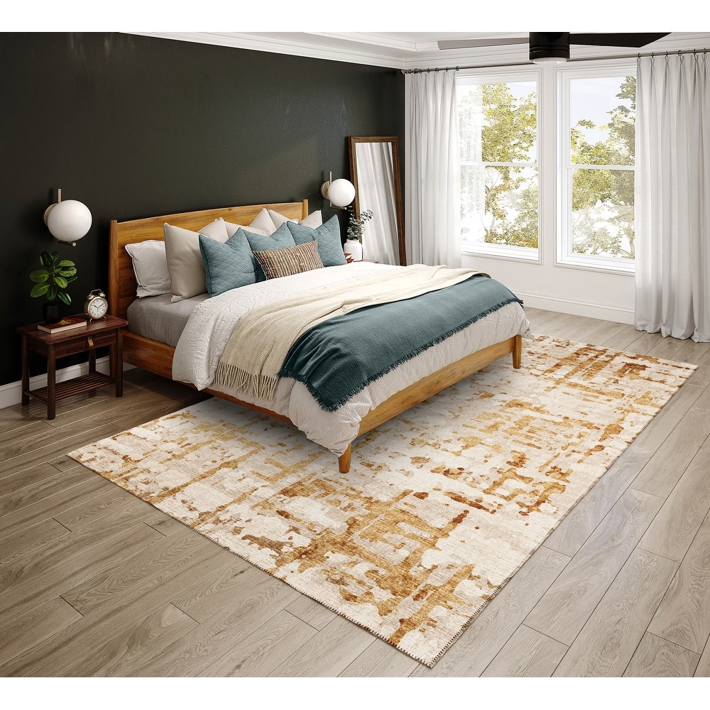 Indoor/ Outdoor Bravado Abstract Crosshatch Caramel Washable Area Rug