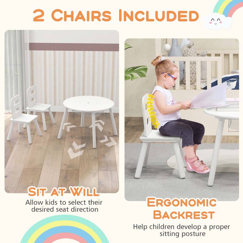 Costway Kids Wooden Round Table & 2 Chair Set w/ Center Mesh Storage - See Details