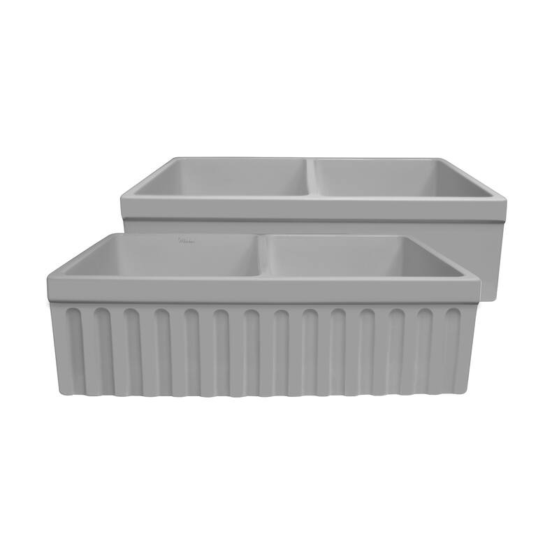 Whitehaus Quatro Alcove 33" Farmhouse Double Basin Fireclay Kitchen - Matte Light Cement