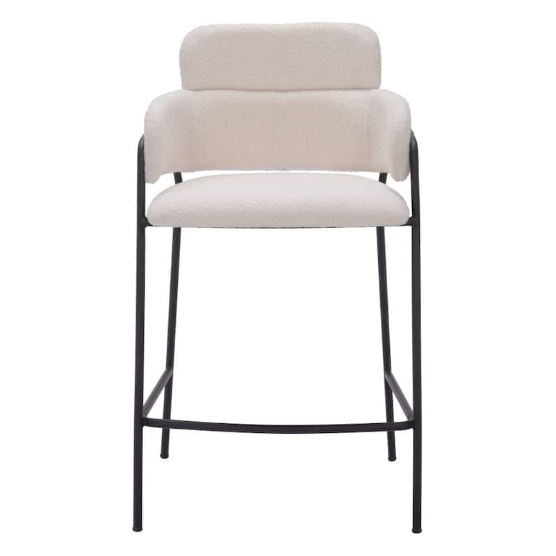 HomeRoots Set of Two 26" Cream and Black Faux Shearling and Steel Counter Height Bar Chairs