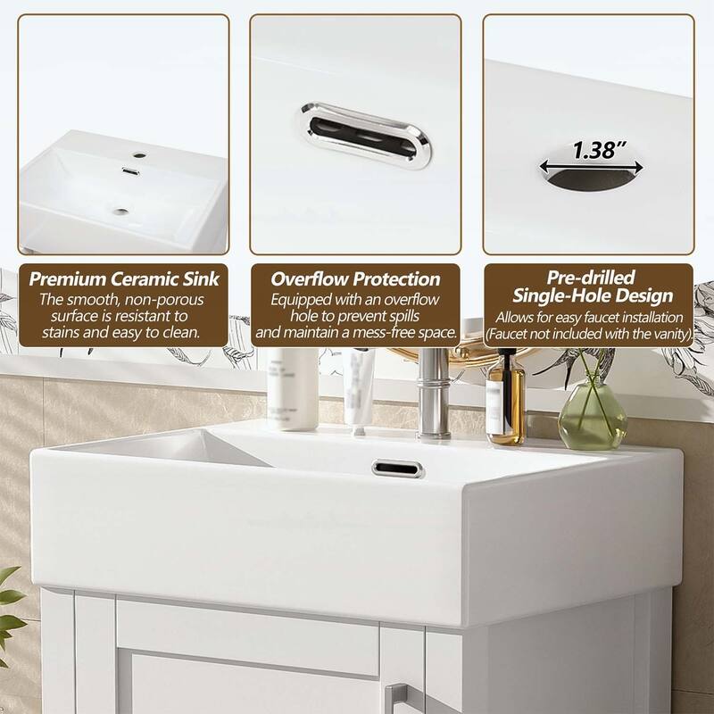 Minimalist Bathroom Vanity with Ceramic Sink,Wood Frame,and Drawer - Ideal for Small Bathrooms